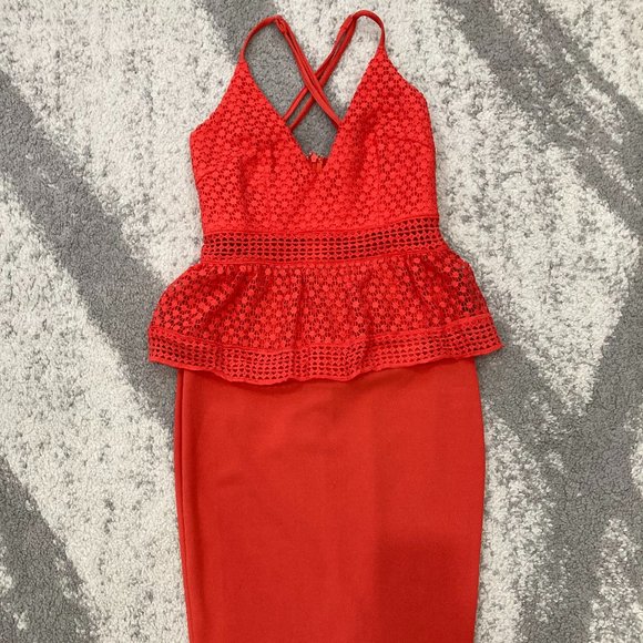 Red Orange Missguided Peplum Dress - Picture 1 of 7